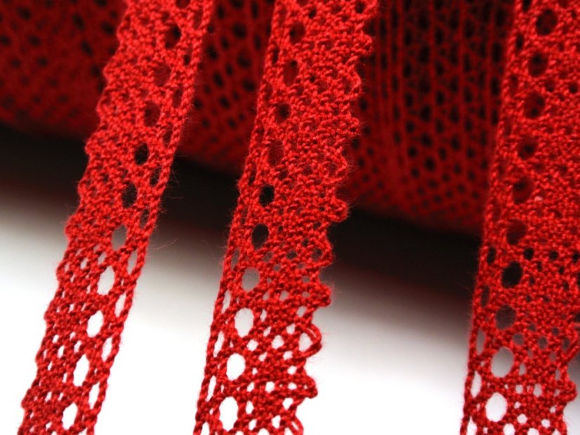 Cotton bobbin lace 75367, width 16 mm, dark wine