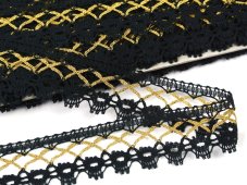 Cotton bobbin lace 82293, width 32 mm, black/ Lurex gold
