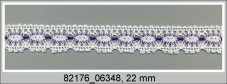 Cotton bobbin lace 82176, width 22 mm, white/ purple