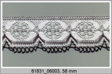 Cotton bobbin lace 81831, width 58 mm, white/ black