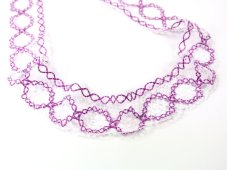 Cotton bobbin lace 75065, width 47 mm, white/ violet
