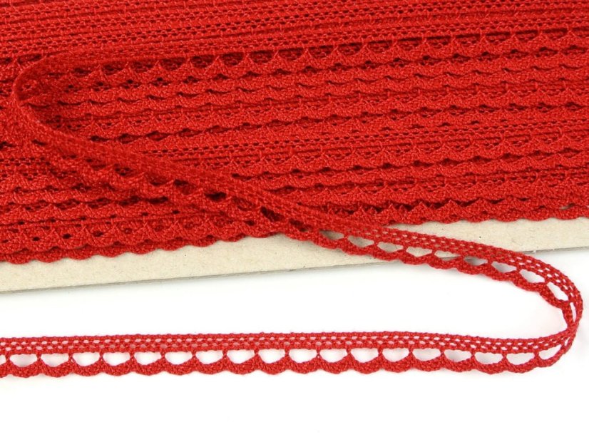 Cotton bobbin lace 73012, width 10 mm, light wine