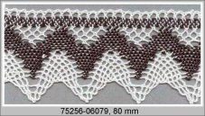 Cotton bobbin lace 75256, width 80 mm, white/ dark olive