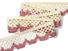 Cotton bobbin lace 75067, width 47 mm, ecru/ rose