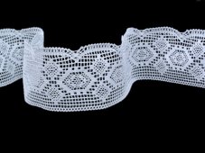 Cotton bobbin lace 82131, width 85 mm, white