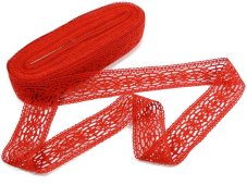 Cotton bobbin lace insert 75038, width 52 mm, red