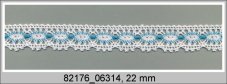 Cotton bobbin lace 82176, width 22 mm, white/ turquoise