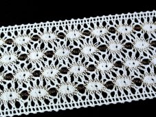 Cotton bobbin lace insert 75117, width 80 mm, white/ Lurex gold