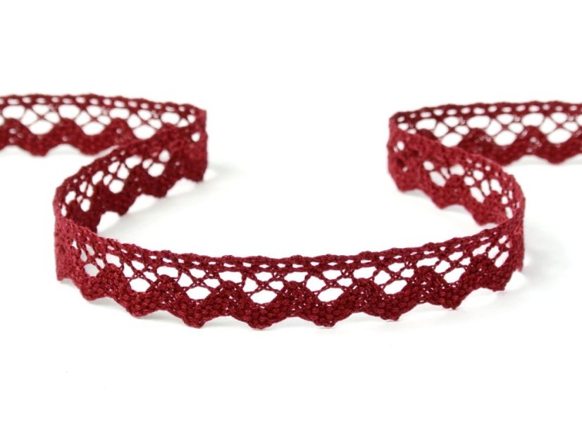 Cotton bobbin lace 75259, width 17 mm, cranberry
