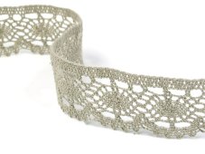Cotton bobbin lace 82338, width 35 mm, dark linen gray