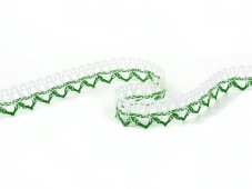 Cotton bobbin lace 75087, width 19 mm, white/ grass green