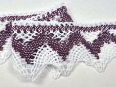 Cotton bobbin lace 75256, width 80 mm, white/violet