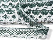 Cotton bobbin lace 75067, width 47 mm, dark green/ white