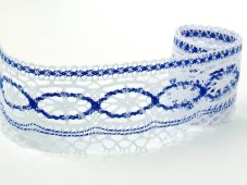 Cotton bobbin lace 75037, width 57 mm, white/ royal blue