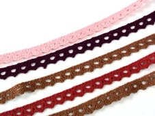 Cotton bobbin lace 75361, width 9 mm, dark wine