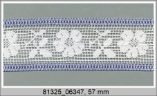 Cotton bobbin lace insert 81325, width 57 mm, white/ royal blue