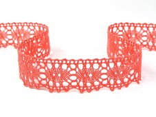 Cotton bobbin lace 75187, width 32 mm, coral