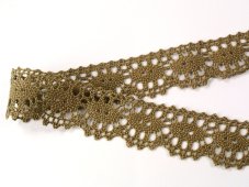 Cotton bobbin lace 75187, width 32 mm, khaki