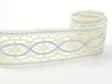 Cotton bobbin lace insert 75038, width 52 mm, light cream/ light blue