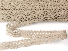 Cotton bobbin lace 75395, width 16 mm, light linen gray