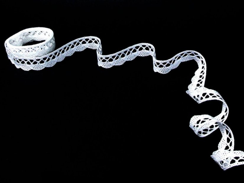 Cotton bobbin lace 75099, width 18 mm, white