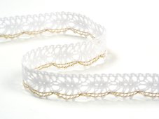 Cotton bobbin lace 81050, width 17 mm, white/ Lurex gold
