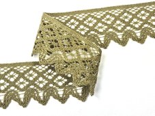 Cotton bobbin lace 75293, width 68 mm, green olive