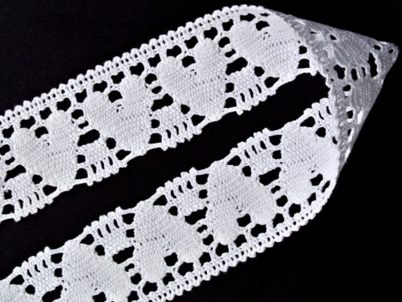 Cotton bobbin lace 75438, width 50 mm, white