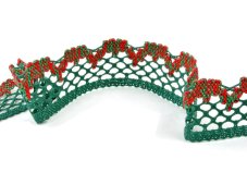 Cotton bobbin lace 75067, width 47 mm, dark green/ red/ light green