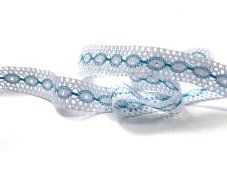 Cotton bobbin lace insert 75305, width 18 mm, white/ turquoise