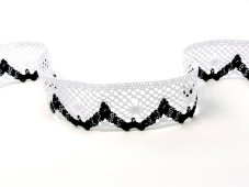 Cotton bobbin lace 75261, width 40 mm, white/ black