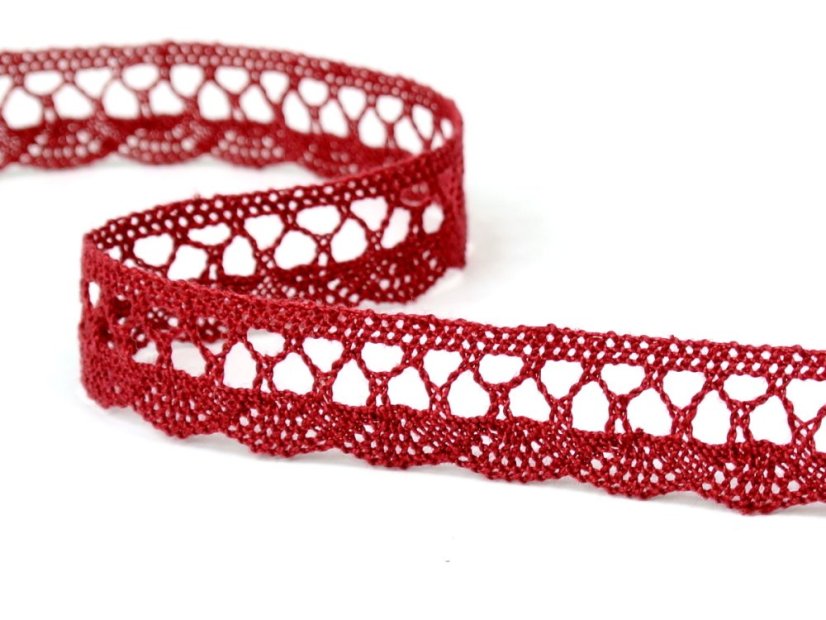 Cotton bobbin lace 75428, width 18 mm, cranberry