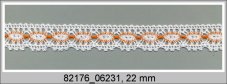Cotton bobbin lace 82176, width 22 mm, white/ rich orange