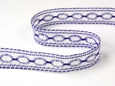 Cotton bobbin lace insert 75305, width 18 mm, white/ purple