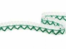 Cotton bobbin lace 75087, width 19 mm, white/ light green