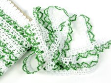 Cotton bobbin lace 75087, width 19 mm, white/ grass green