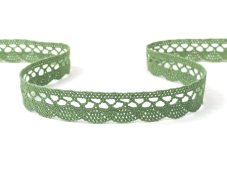 Cotton bobbin lace 75428, width 18 mm, green olive