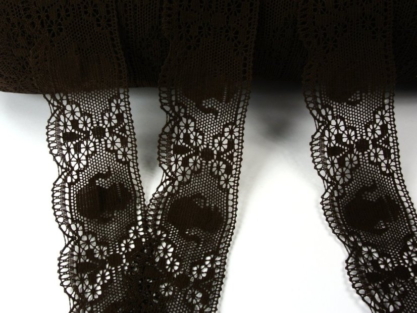 Cotton bobbin lace 75061, width 63 mm, dark brown