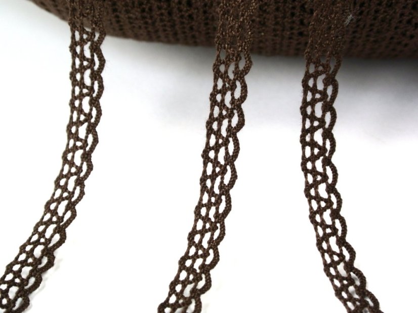 Cotton bobbin lace 75405, width 10 mm, dark brown