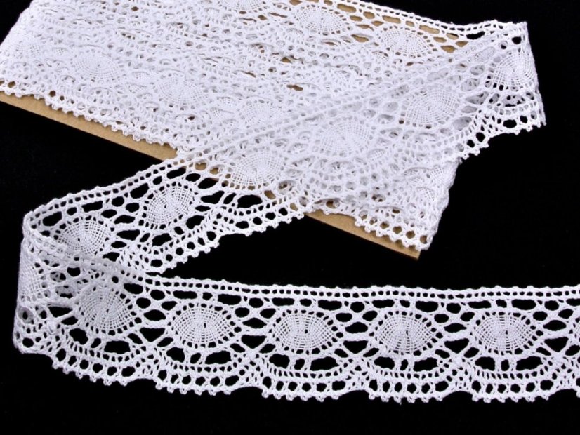 Cotton bobbin lace 75032, width 45 mm, white