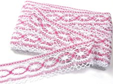 Cotton bobbin lace 75037, width 57 mm, white/ fuchsia