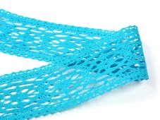 Cotton bobbin lace insert 75038, width 52 mm, turquoise