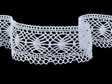 Cotton bobbin lace 82125, width 55 mm, white mercerized