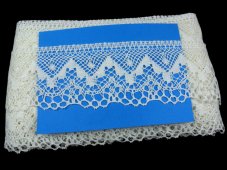 Linen bobbin lace 75574, width 75 mm, 100% linen bleached