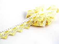 Cotton bobbin lace 75041, width 40 mm, white/ yellow/ light yellow