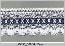 Paličkovaná  krajka 75335 (bílá/mořská modrá)