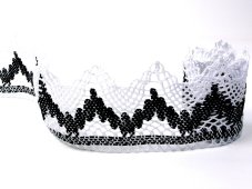 Cotton bobbin lace 75256, width 80 mm, white/ black