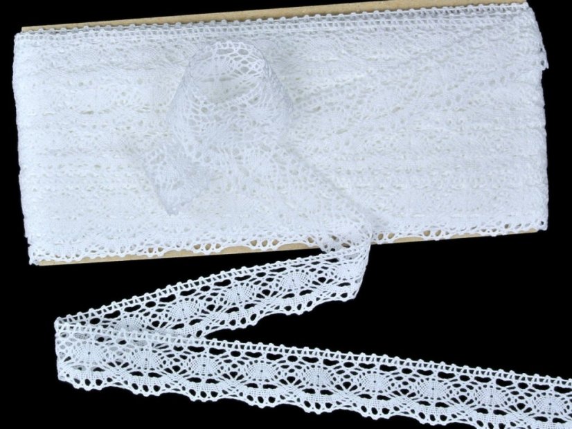 Cotton bobbin lace 82167, width 28 mm, white mercerized