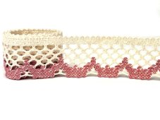 Cotton bobbin lace 75067, width 47 mm, ecru/ rose