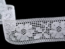 Cotton bobbin lace insert 75314, width 54 mm, white